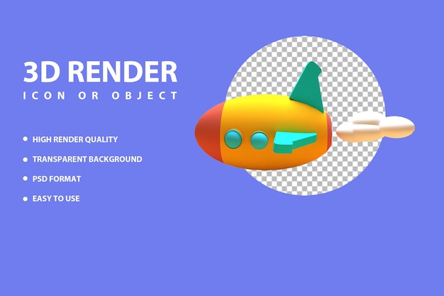 Psd 3d render rocket icon with smoke