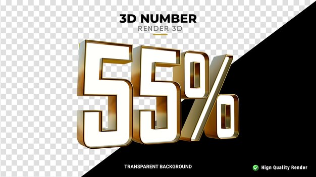 Psd 3d визуализация распродажа со скидкой 55 процентов номер глянцевая золотая текстура реалистичная визуализация