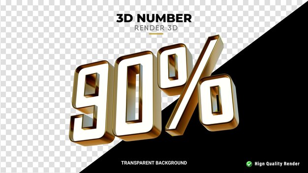 Psd 3d render sale discount 90 percentage number glossy fine gold texture realistic render