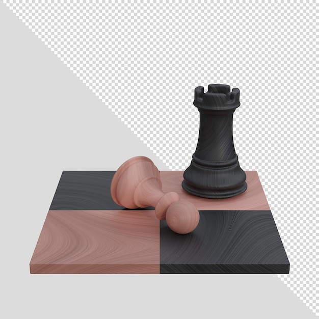 PSD psd 3d render schaakfiguren pion en toren op een schaakbord