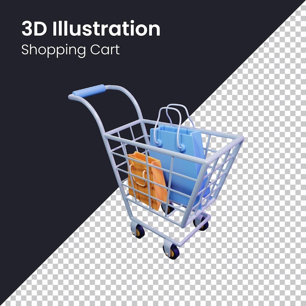 Psd 3d rende l'illustrazione dell'icona del carrello