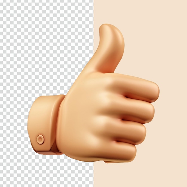 Psd 3d render thumbs up sign on isolated transparent background