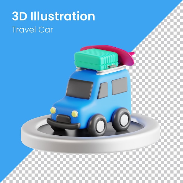 PSD 3d Render Travel Car Icon Illustration