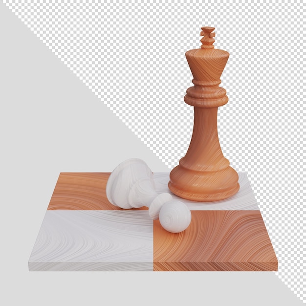 PSD psd 3d render wooden chess figures pawn and king on a chessboard