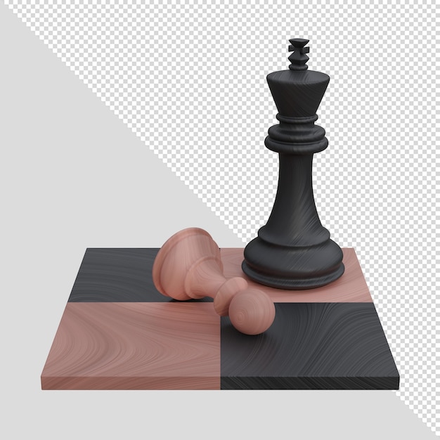 PSD psd 3d render wooden chess figures pawn and king on a chessboard