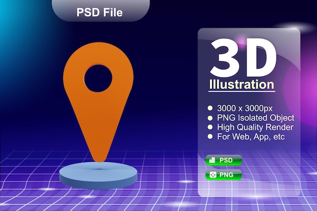PSD psd 3d render zakelijke en online winkel illustratie van locatie adresmarkering app icon isolated