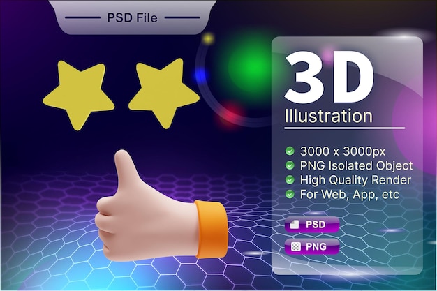 Psd 3d render zakelijke en online winkel illustratie van product review star app icon isolated