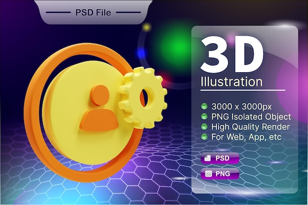 PSD 3D render zakelijke en online winkel illustratie van User Setting app Icon Isolated