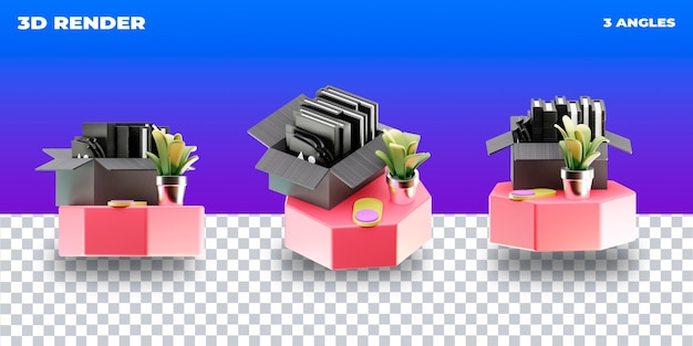 PSD 3D-rendering 3D-illustrasjon 3D-ikon transparent 3 kameravinkler