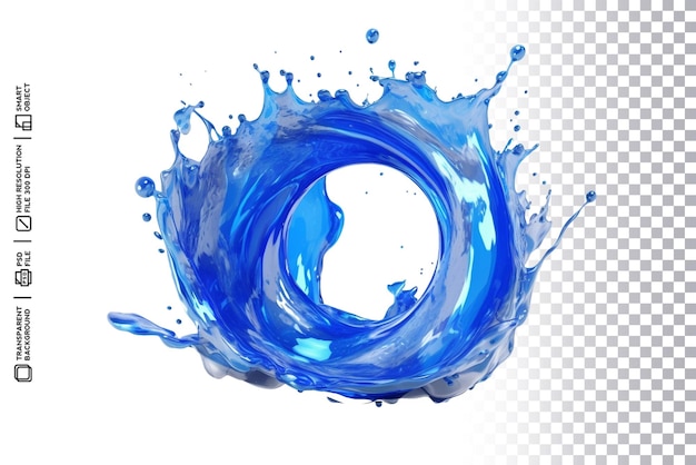 PSD 3D-rendering af realistisk, blåt vand der sprøjter på en transparent baggrund