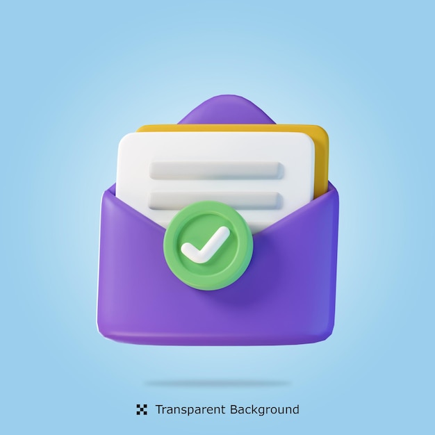 Rendering psd 3d illustrazione isolata dell'icona mail 3d approvata