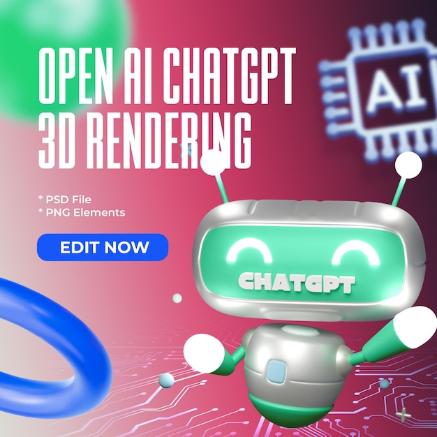 PSD psd 3d rendering chatgpt robot in red background