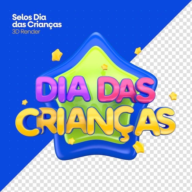 Psd 3d rendering of children's day label in portuguese for brazilian celebration