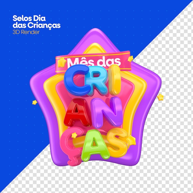 PSD psd rendering 3d dell'etichetta del giorno dei bambini in portoghese per la celebrazione brasiliana