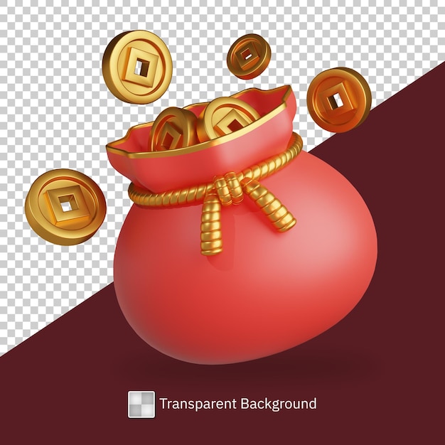 PSD psd 3d rendering of chinese gold bag icon