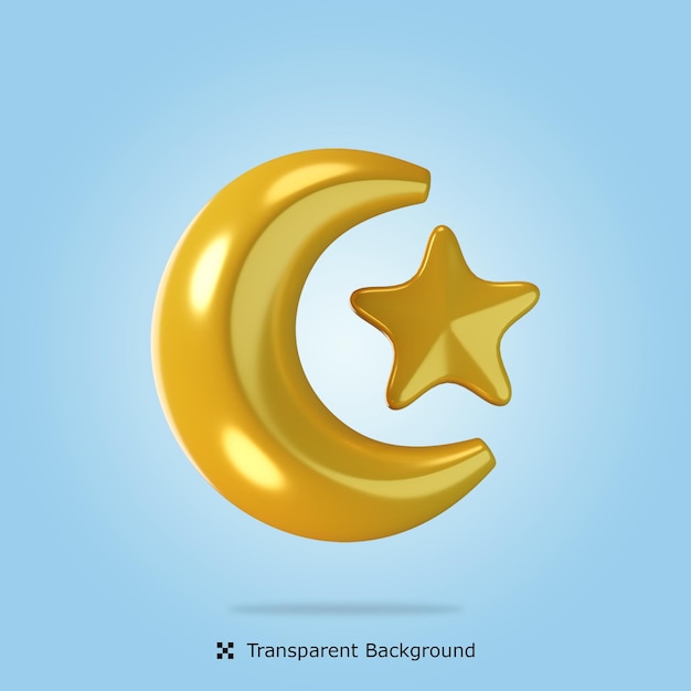 Psd 3d rendering crescent and star 3d icon isolated illustration