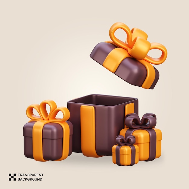 Psd 3d-rendering geschenkdoosjes