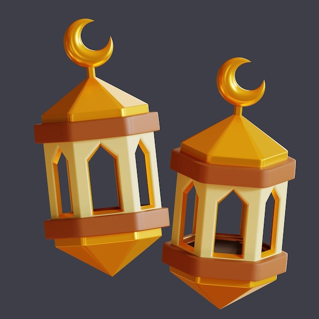 PSD 3D Rendering of golden lantern icon