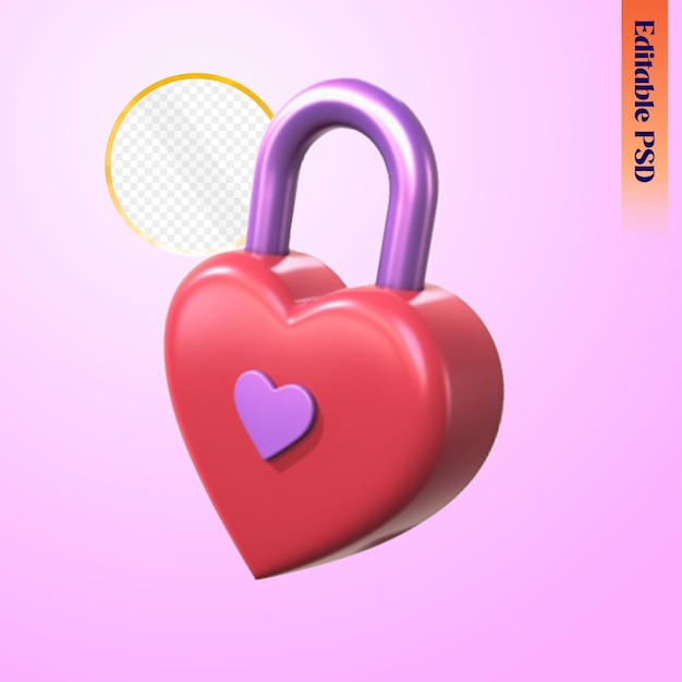 PSD psd 3d rendering of heart lock icon