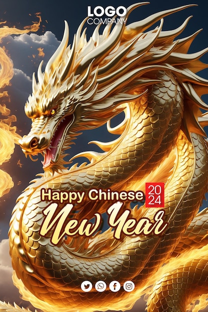 Illustrazione di rendering psd 3d per il felice anno nuovo cinese 2024 il segno zodiacale del drago