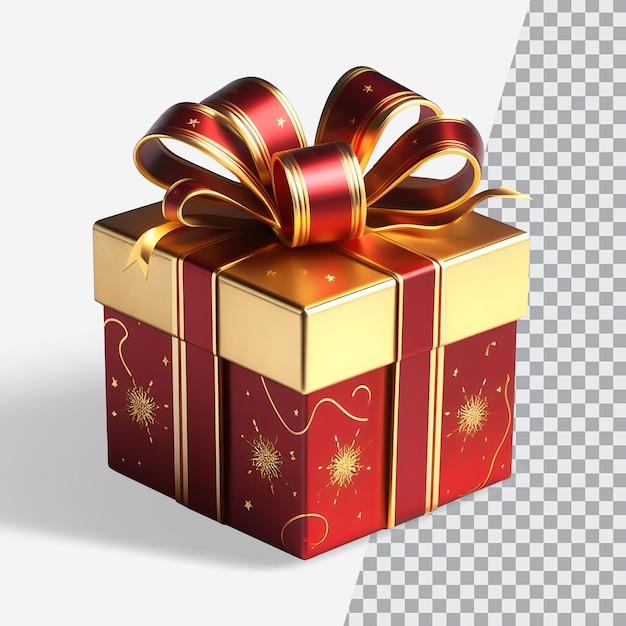 PSD psd 3d rendering kerstrood geschenkdoosje met verpakt gouden lint geschenkpakket