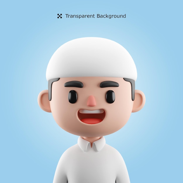 Psd 3d рендеринг мужской мусульманский мультяшный аватар с синим фоном 3d значок изолированная иллюстрация