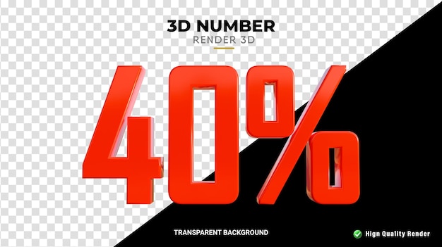 Psd 3d-rendering met 40 procent korting glanzende rode kleurweergave van hoge kwaliteit