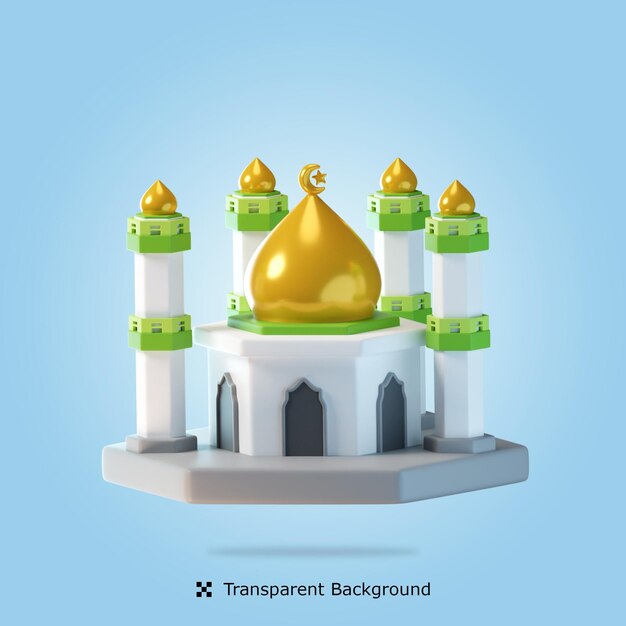 Psd 3d rendering mosque 3d icon isolated illustration