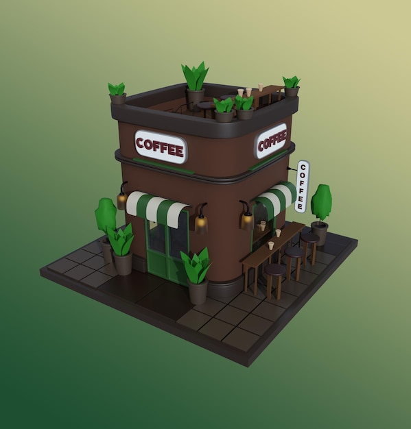 PSD psd 3d-rendering of illustratie koffiehuis op een geïsoleerde achtergrond