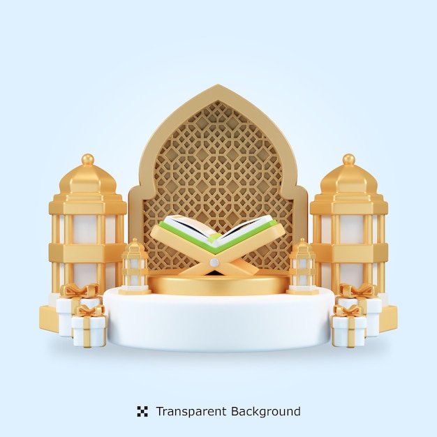 PSD psd 3d rendering podium for ramadan 3d icon isolated illustration