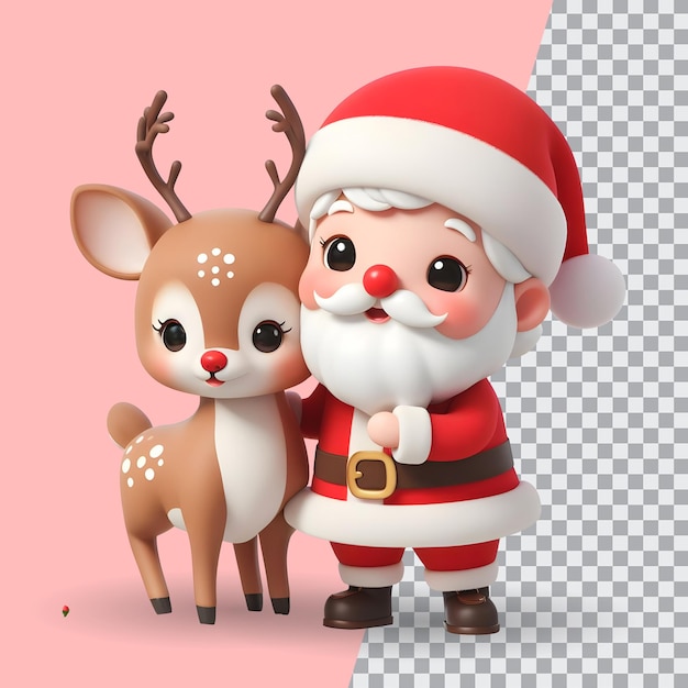PSD 3d rendering of Santa Claus standing pose with his cute christmas deer Ai