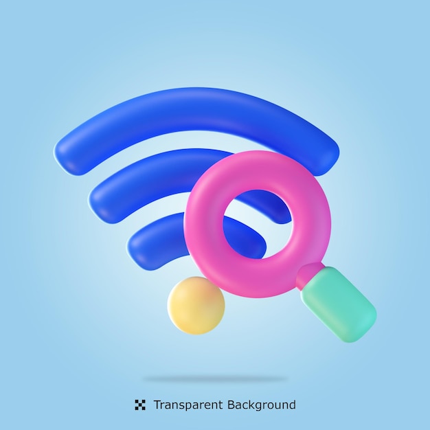 PSD 3d rendering Search Wifi 3d icon isolated illustration