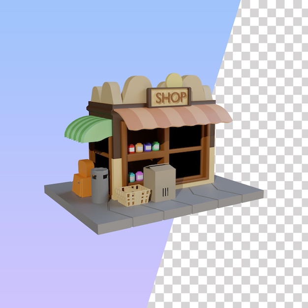 Psd 3d rendering of shop