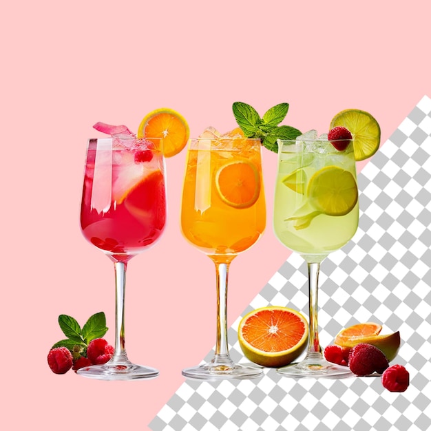 PSD psd 3d rendering of three glasses of fruit juices isolated on transparent background