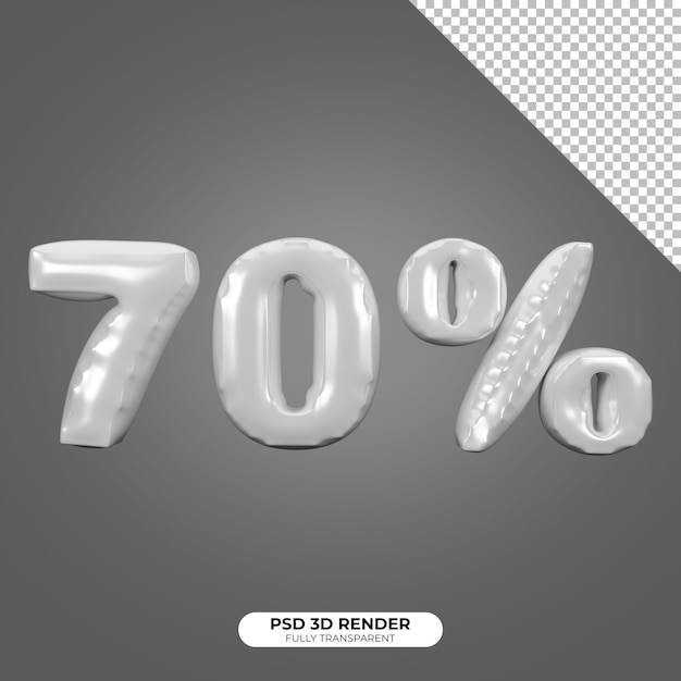 PSD psd 3d rendering van realistisch zilveren ballon nummer 70 procent korting