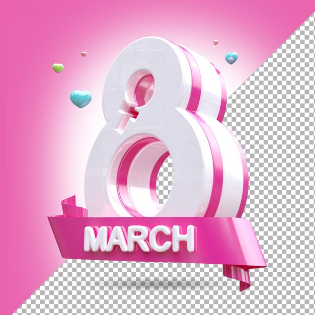 PSD 3d rendering van vrouwendag met nummer wit en roze kleur
