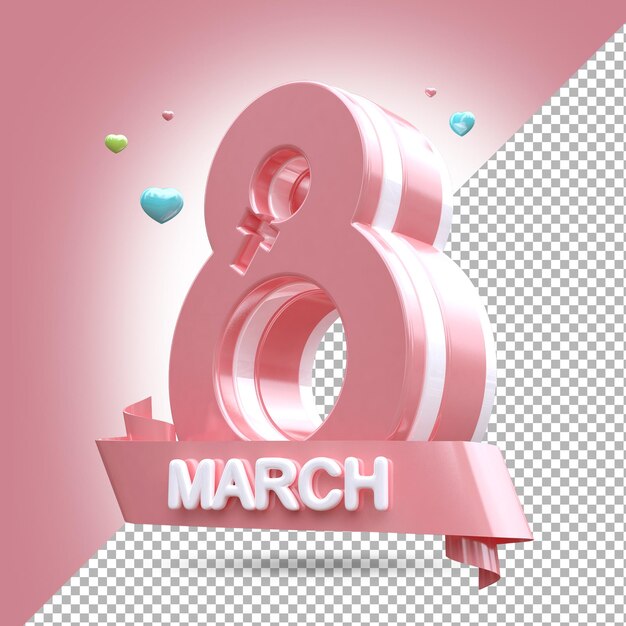 PSD 3d rendering of womens day with number white and pink color