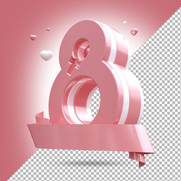 PSD 3d rendering of womens day with number white and pink color