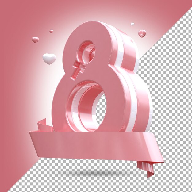 Psd 3d rendering of womens day with number white and pink color