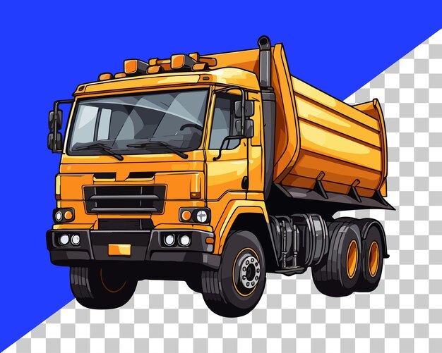 Psd 3d rendering of a yellow dump truck in a transparent background