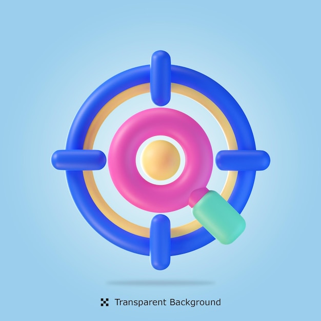 PSD psd 3d-rendering zoek target 3d pictogram geïsoleerde illustratie