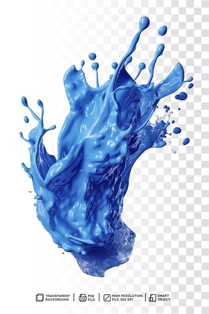 psd 3d-renderöity realistinen sininen roiske, nestemäisen veden pisara läpinäkyvällä taustalla