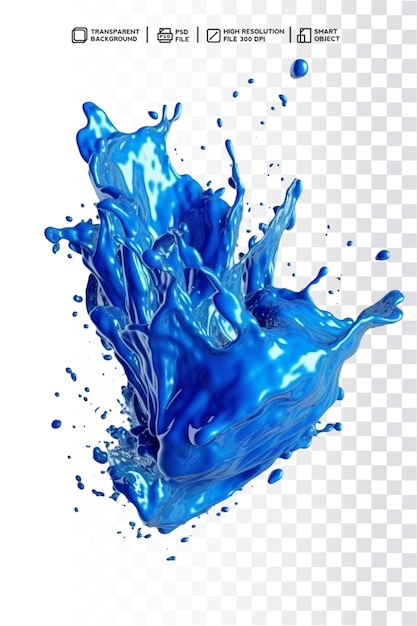 psd 3d-renderöity realistinen sininen roiske, nestemäisen veden pisara läpinäkyvällä taustalla