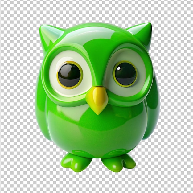 PSD psd 3d renderowania zielonej sowy duolingo na przezroczystym tle