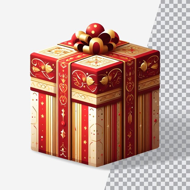 PSD psd 3d renderowanie świątecznej czerwonej ilustracji pudełka prezentowego z owiniętą złotą wstążką