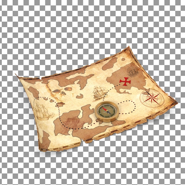 PSD 3D Retro Map op geïsoleerde en transparante achtergrond