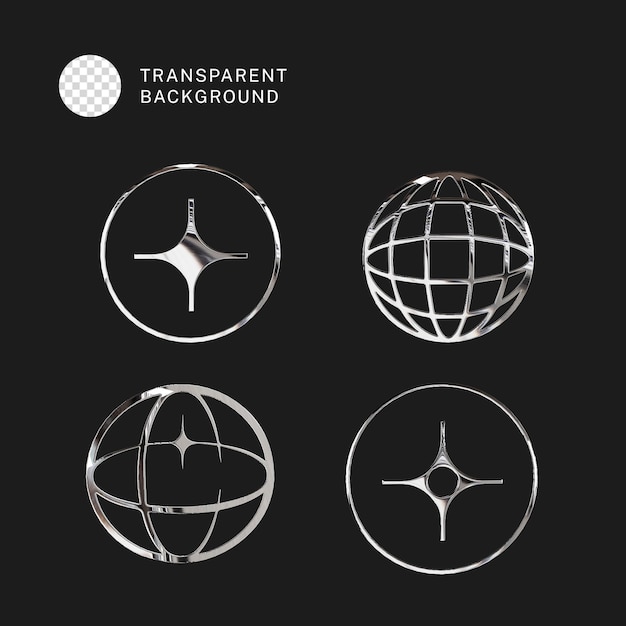 PSD 3D set of y2k chrome objects