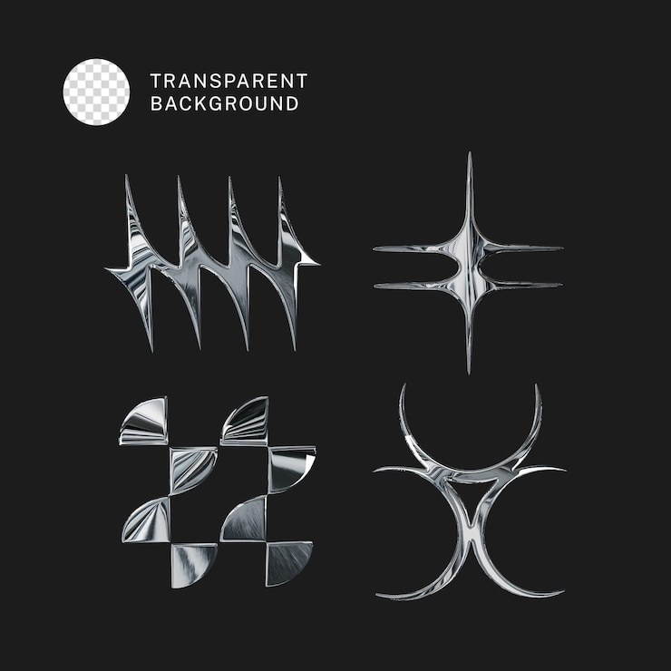 PSD psd 3d set van y2k chrome objecten