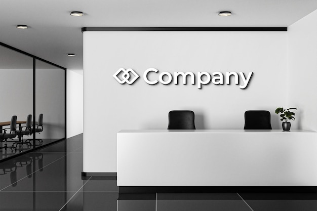 Psd 3d silver logo mockup on white wall