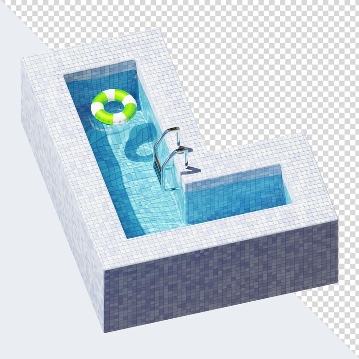 PSD psd 3d swimming pool letter with pool ring blue tiles and water